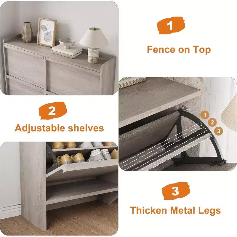Freestanding Shoe Cabinet – 4 Flip Doors, Adjustable Shelf, Hidden Storage Organizer for Entryway