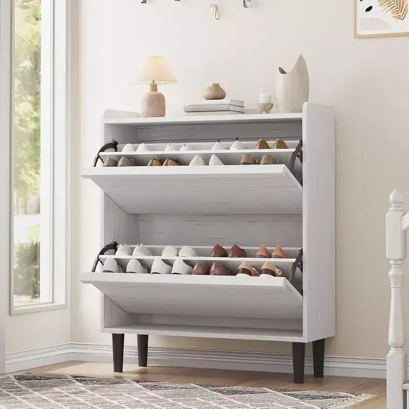 Freestanding Shoe Cabinet – 4 Flip Doors, Adjustable Shelf, Hidden Storage Organizer for Entryway