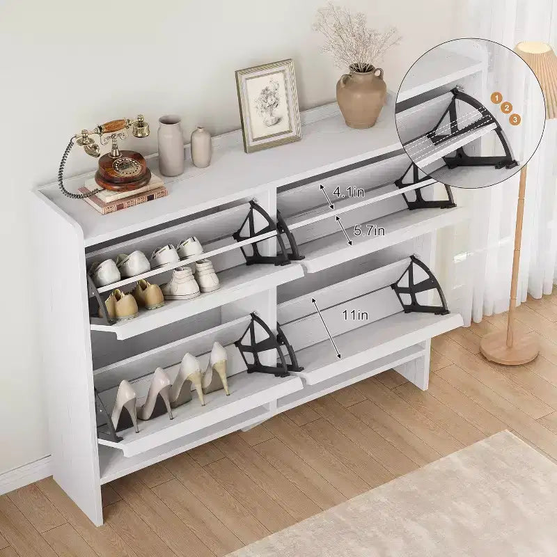 Freestanding Shoe Cabinet – 4 Flip Doors, Adjustable Shelf, Hidden Storage Organizer for Entryway