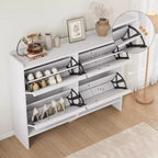 Freestanding Shoe Cabinet – 4 Flip Doors, Adjustable Shelf, Hidden Storage Organizer for Entryway
