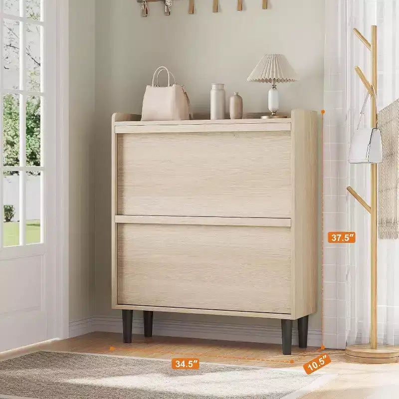Freestanding Shoe Cabinet – 4 Flip Doors, Adjustable Shelf, Hidden Storage Organizer for Entryway