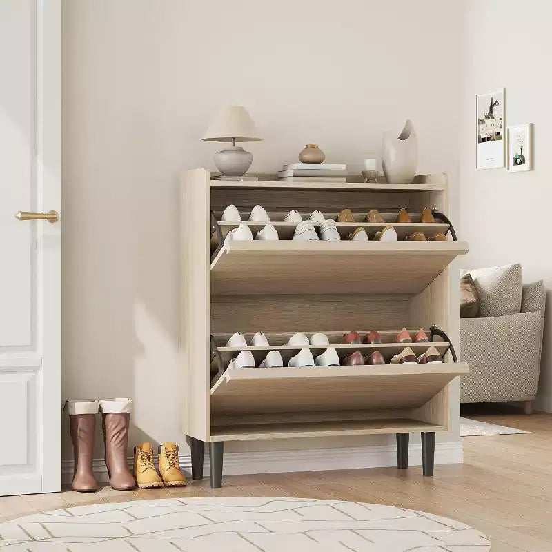 Freestanding Shoe Cabinet – 4 Flip Doors, Adjustable Shelf, Hidden Storage Organizer for Entryway