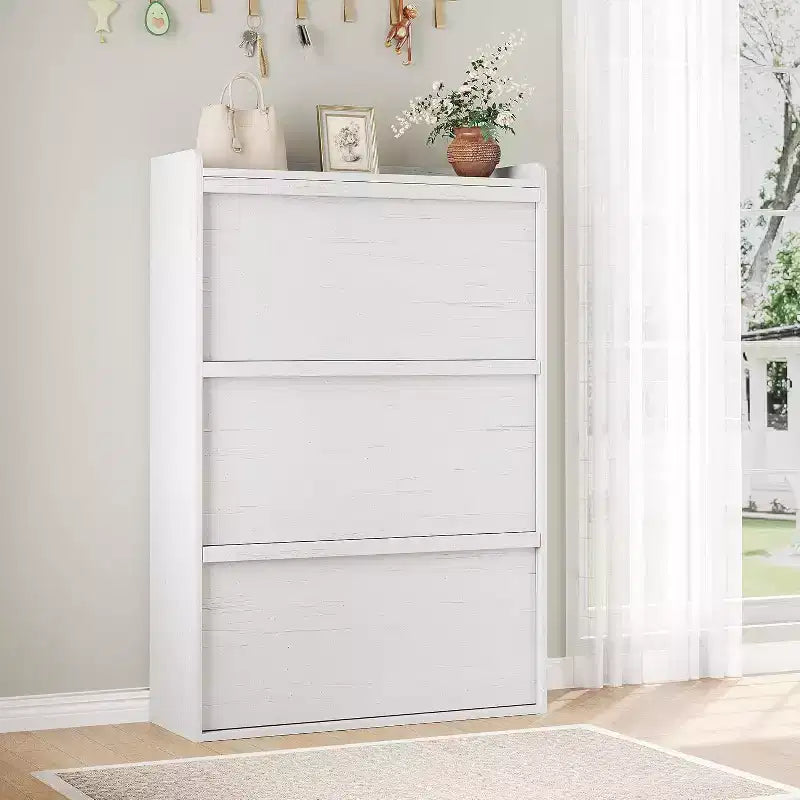 Freestanding Shoe Cabinet – 4 Flip Doors, Adjustable Shelf, Hidden Storage Organizer for Entryway