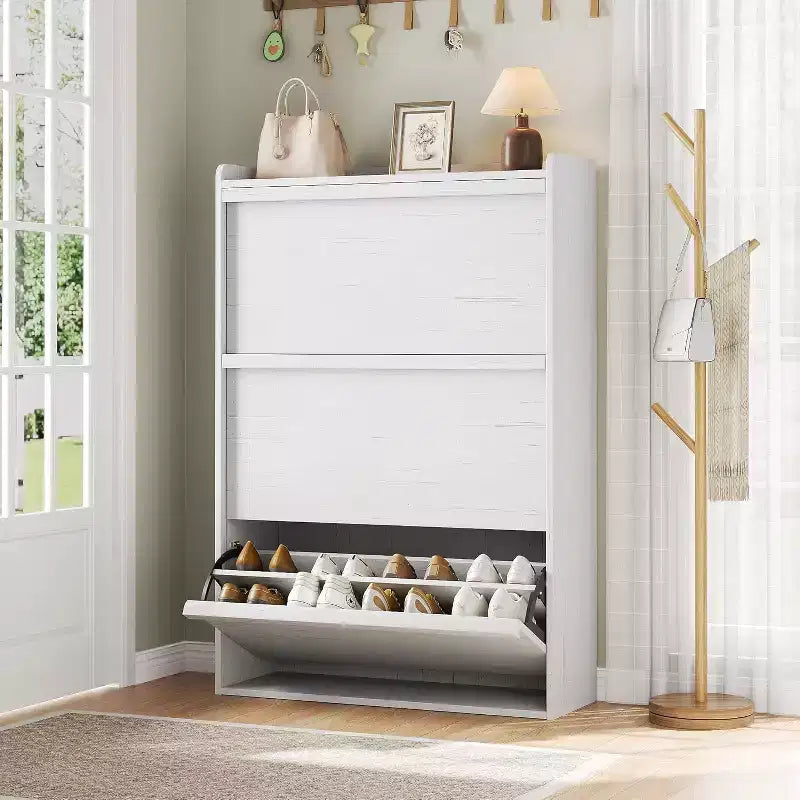 Freestanding Shoe Cabinet – 4 Flip Doors, Adjustable Shelf, Hidden Storage Organizer for Entryway