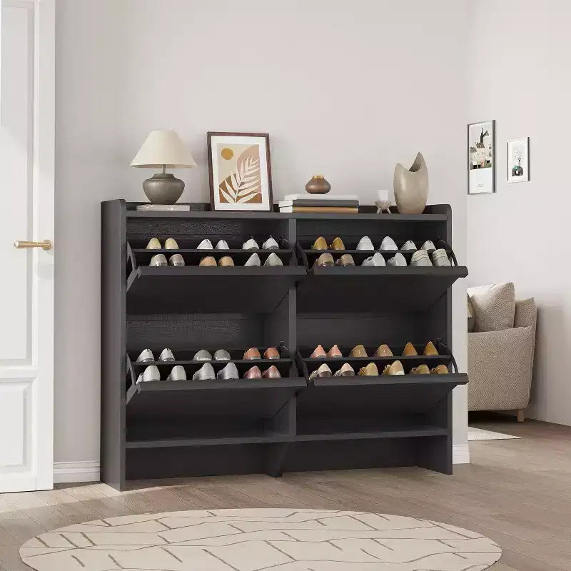 Freestanding Shoe Cabinet – 4 Flip Doors, Adjustable Shelf, Hidden Storage Organizer for Entryway