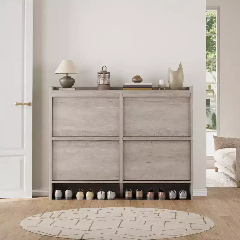 Freestanding Shoe Cabinet – 4 Flip Doors, Adjustable Shelf, Hidden Storage Organizer for Entryway