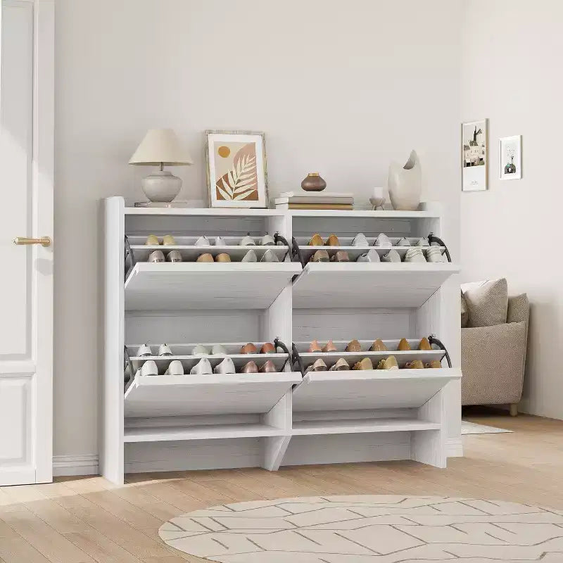 Freestanding Shoe Cabinet – 4 Flip Doors, Adjustable Shelf, Hidden Storage Organizer for Entryway