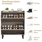 Freestanding Shoe Cabinet – 4 Flip Doors, Adjustable Shelf, Hidden Storage Organizer for Entryway