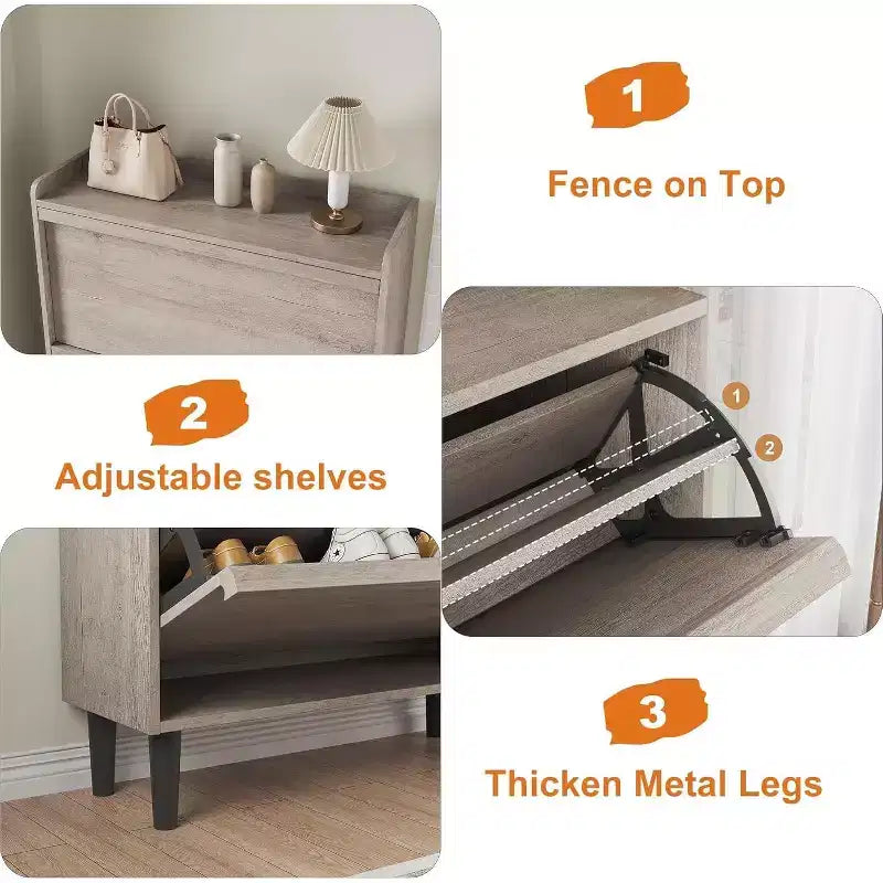Freestanding Shoe Cabinet – 4 Flip Doors, Adjustable Shelf, Hidden Storage Organizer for Entryway