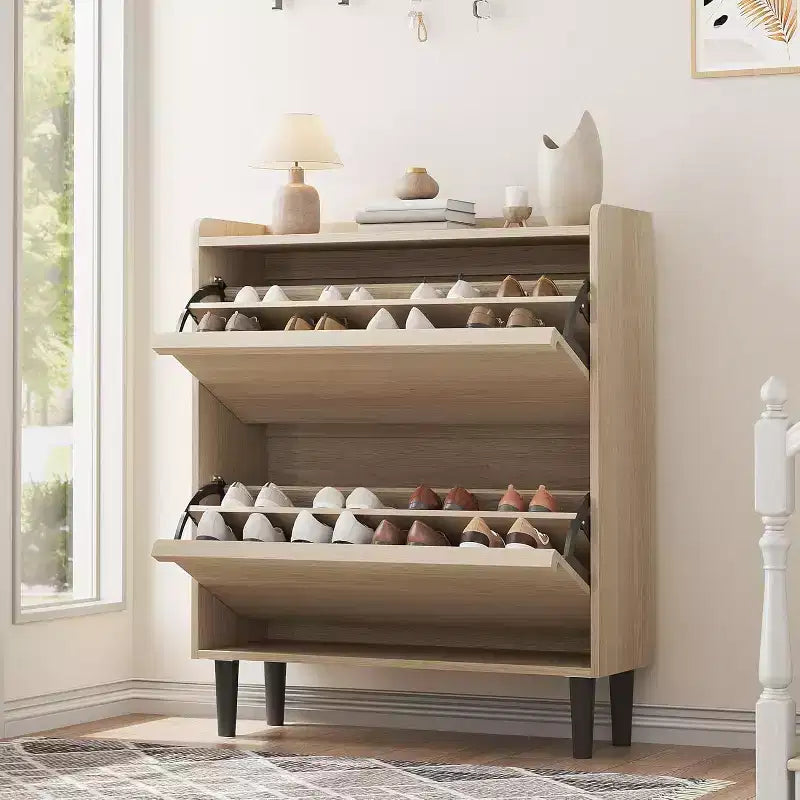 Freestanding Shoe Cabinet – 4 Flip Doors, Adjustable Shelf, Hidden Storage Organizer for Entryway
