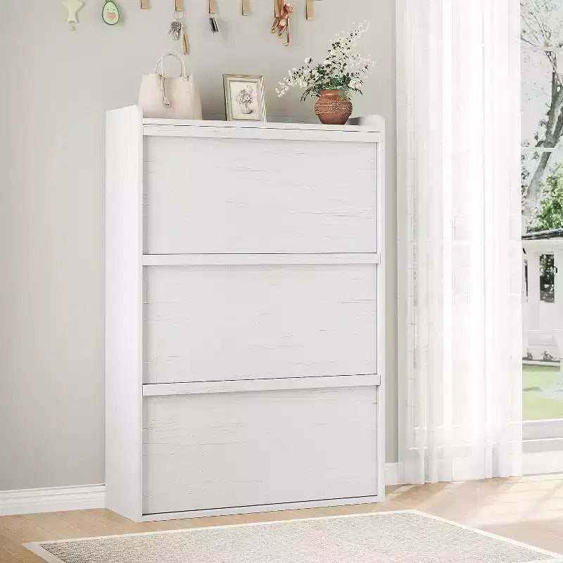 Freestanding Shoe Cabinet – 4 Flip Doors, Adjustable Shelf, Hidden Storage Organizer for Entryway