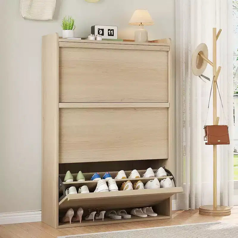 Freestanding Shoe Cabinet – 4 Flip Doors, Adjustable Shelf, Hidden Storage Organizer for Entryway