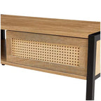 Modern Coffee Table – Hidden Compartment, Open Shelf, Rattan Panel, Metal Legs for Living Room