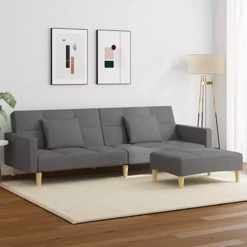 2-Seater Sofa Bed with Footstool – Convertible, Adjustable Backrests, Polyester Fabric