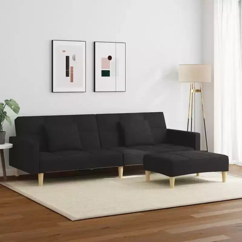 2-Seater Sofa Bed with Footstool – Convertible, Adjustable Backrests, Polyester Fabric