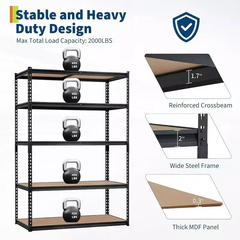 Heavy Duty Garage Storage Shelves – 5 Tiers, 2000 LBS Capacity, Adjustable Metal Shelving Unit
