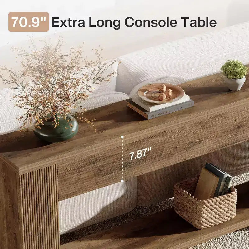 Narrow Wooden Long Console Table – Rustic Brown, Sofa Table for Entryway, Living Room & Foyer