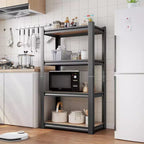 4-Layer Black Storage Rack – Adjustable Height, Wooden Shelf for Kitchen & Garage