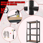 4-Layer Black Storage Rack – Adjustable Height, Wooden Shelf for Kitchen & Garage