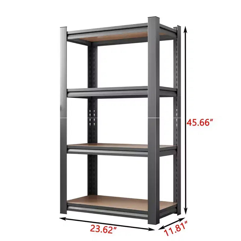 4-Layer Black Storage Rack – Adjustable Height, Wooden Shelf for Kitchen & Garage