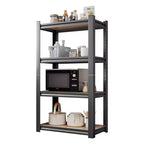 4-Layer Black Storage Rack – Adjustable Height, Wooden Shelf for Kitchen & Garage