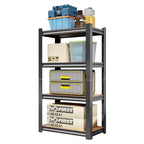 4-Layer Black Storage Rack – Adjustable Height, Wooden Shelf for Kitchen & Garage