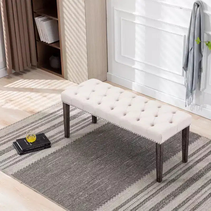 Modern Velvet Tufted Dining Bench – Cushioned Seat, Upholstered Ottoman for Dining Room & Bedroom