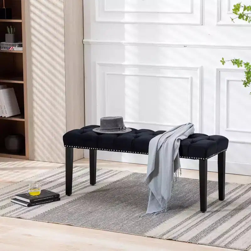 Modern Velvet Tufted Dining Bench – Cushioned Seat, Upholstered Ottoman for Dining Room & Bedroom