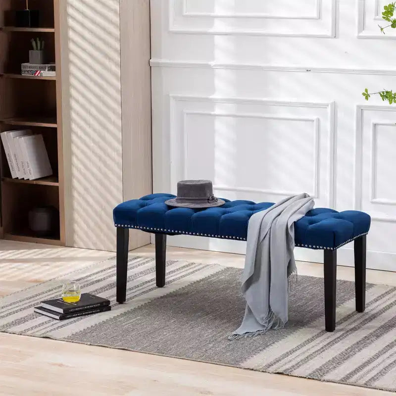 Modern Velvet Tufted Dining Bench – Cushioned Seat, Upholstered Ottoman for Dining Room & Bedroom
