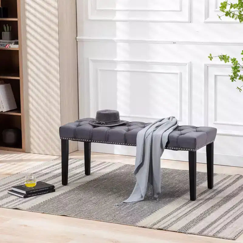 Modern Velvet Tufted Dining Bench – Cushioned Seat, Upholstered Ottoman for Dining Room & Bedroom