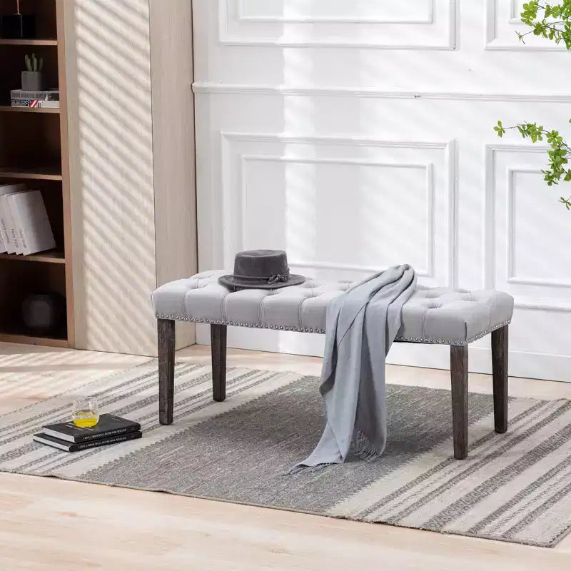 Modern Velvet Tufted Dining Bench – Cushioned Seat, Upholstered Ottoman for Dining Room & Bedroom