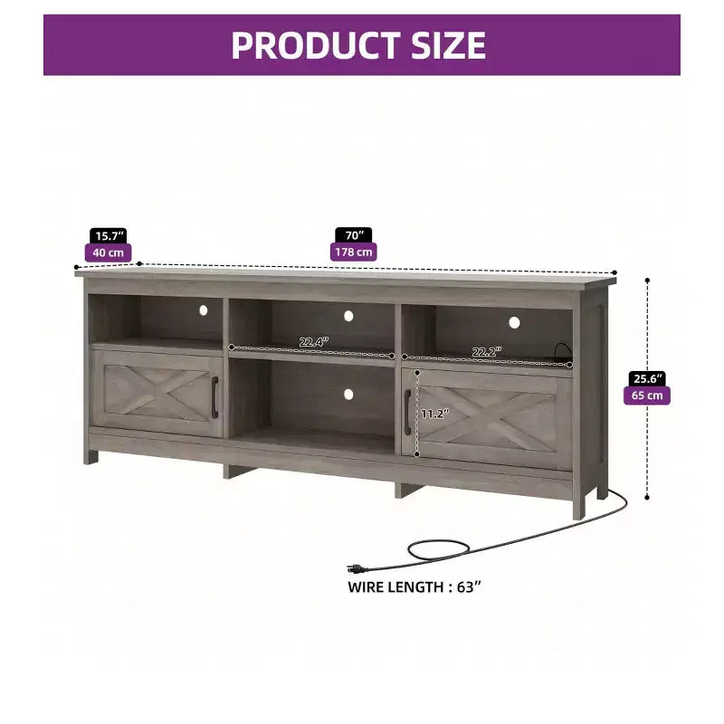 Farmhouse TV Stand with LED Entertainment Center – Storage Cabinets, Open Shelves & Adjustable Shelf