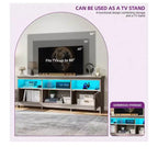 Farmhouse TV Stand with LED Entertainment Center – Storage Cabinets, Open Shelves & Adjustable Shelf