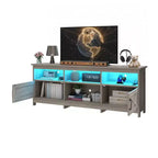 Farmhouse TV Stand with LED Entertainment Center – Storage Cabinets, Open Shelves & Adjustable Shelf