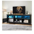 Farmhouse TV Stand with LED Entertainment Center – Storage Cabinets, Open Shelves & Adjustable Shelf