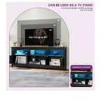 Farmhouse TV Stand with LED Entertainment Center – Storage Cabinets, Open Shelves & Adjustable Shelf