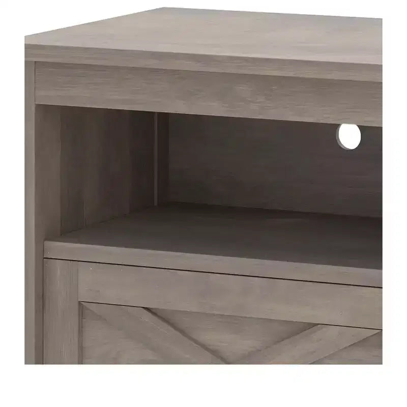 Farmhouse TV Stand with LED Entertainment Center – Storage Cabinets, Open Shelves & Adjustable Shelf