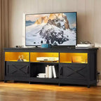 Farmhouse TV Stand for 75/70 Inch TVs , LED Entertainment Center with Storage Cabinets, Open Shelves & Adjustable Shelf for Living Room