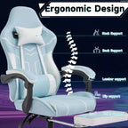 Ergonomic Gaming Chair – Footrest, Lumbar Backrest, Blue, for Living Room & Office