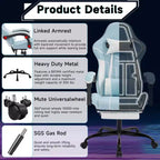Ergonomic Gaming Chair – Footrest, Lumbar Backrest, Blue, for Living Room & Office