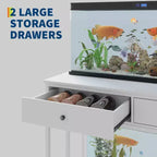 Fish Tank Stand – Outlets, Storage Drawers, Height Adjustable Feet, White, High Capacity