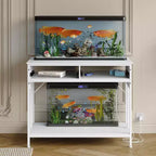 Fish Tank Stand – Outlets, Storage Drawers, Height Adjustable Feet, White, High Capacity