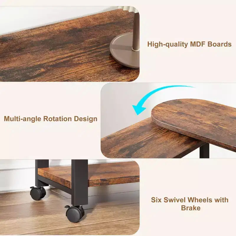 360° Rotating Side Table – Charging Station, Mobile End Table with Wheels & Storage