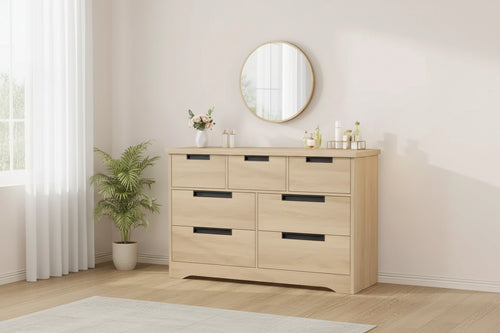 7-Drawer Dresser with Embedded Handles, Modern Wood Chest of Drawers for Bedroom, Nursery, Living Room, Easy Assembly, Anti-Tip Safety