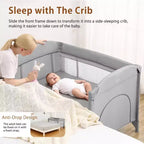 5-in-1 Pack and Play Bedside Sleeper – Bassinet, Diaper Changer, Toy, Portable Crib, Grey
