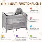 5-in-1 Pack and Play Bedside Sleeper – Bassinet, Diaper Changer, Toy, Portable Crib, Grey