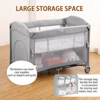 5-in-1 Pack and Play Bedside Sleeper – Bassinet, Diaper Changer, Toy, Portable Crib, Grey