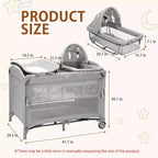 5-in-1 Pack and Play Bedside Sleeper – Bassinet, Diaper Changer, Toy, Portable Crib, Grey