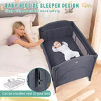 5-in-1 Pack and Play Bedside Sleeper – Bassinet, Diaper Changer, Toy, Portable Crib, Grey