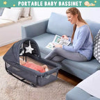 5-in-1 Pack and Play Bedside Sleeper – Bassinet, Diaper Changer, Toy, Portable Crib, Grey